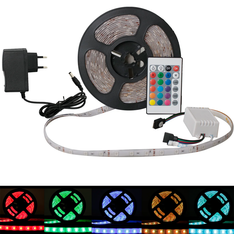 Fita Led Ultra Rgb 5050 5 Metros Completa + Fonte 3A 12v + Controle Rolo 5m 16 Cores