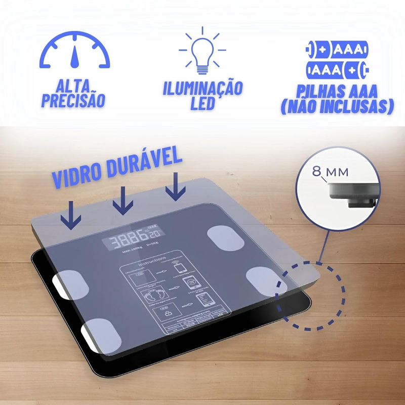 Balança Digital Bioimpedância Com Bluetooth Aplicativo Preto